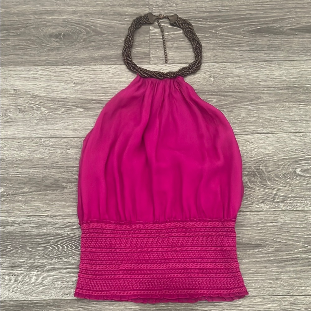 Catherine Malandrino Pink Ribbed Halter Tank Top